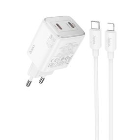 МЗП Hoco N42 Elogiado PD45W (2USB-C) + кабель Type-C to Lightning White