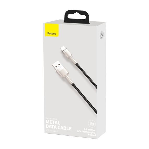Дата кабель USB 3.1 AM to Type-C 0.25m CAKF 6.0A 66W Cafule Series Metal Data Cable Black Baseus (CAKF000001) | Зображення 4