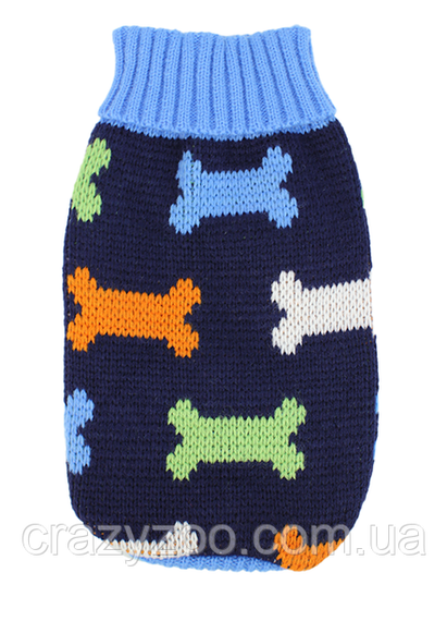 Светр для собак та котів EcoToys Bones XXL синій з кісточками A: 36 см B: 34 см C: 22 см 6984