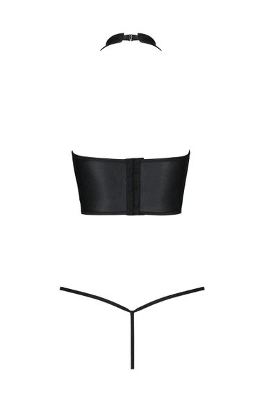 Комплект білизни з відкритими грудьми Passion GENEVIA SET WITH OPEN BRA L/XL black, корсет, стрінги | Зображення 3