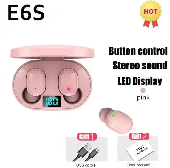 TWS Е6S Бездротові Bluetooth-навушники із шумозаглушенням і мікрофоном, IPX5 водонепроникні. Рожеві | Зображення 9