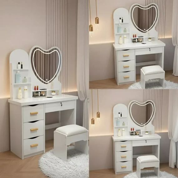 Туалетный столик с LED-зеркалом в форме сердца и пуфиком STL-MD 85 | Зображення 4