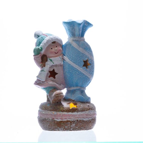 Новорічна декоративна фігурка з підсвіткою 12×9×20.5 см Новорічний декор Дитина з цукеркою з порцеляни CR-6-12 | Зображення 2