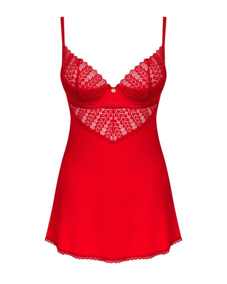 Пеньюар Obsessive Ingridia chemise & thong XL/2XL, червоний, сорочка, стрінги | Зображення 2