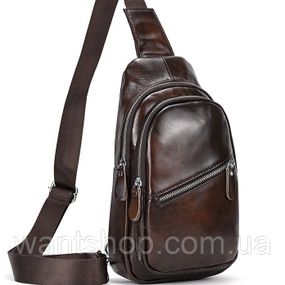 Чоловічий шкіряний слинг-рюкзак на одне плече TIDING BAG TM-42621 коричнева