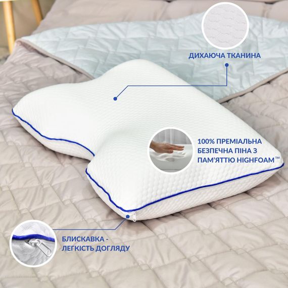 Подушка ортопедическая MEMORY FOAM IDEIA контурная 58х42х13 см с эффектом памяти и наволочкой в комплекте | Зображення 4