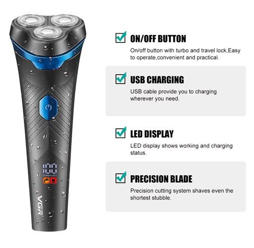 Електробритва роторна VGR V-346 BLUE, водонепроникна, LED-дисплей (46257-V-346_344) | Зображення 7