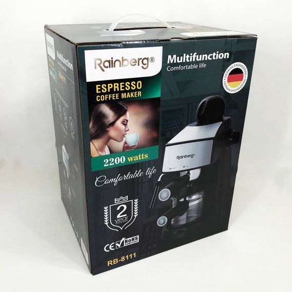 Кофемашина Rainberg RB-8111 кофеварка рожковая с капучинатором 2200W Espresso, HF-809 маленькая кофемашина | Зображення 7