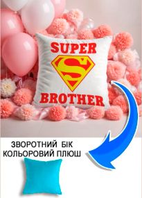 Подушка плюшева Мерч Крафт Дизайн з принтом Супер брат блакитний плюш квадратна 33х33 см