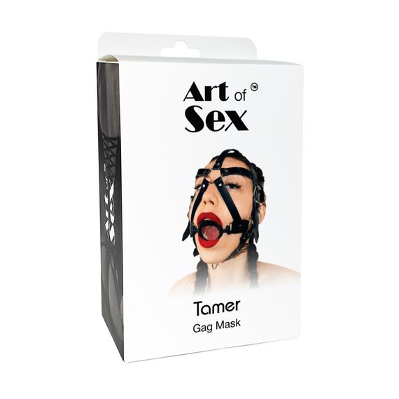 Кляп-маска з силіконовим кільцем Art of Sex - Tamer, Натуральна шкіра, колір Чорний | Зображення 2