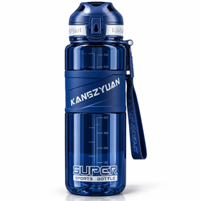 Спортивная бутылка KANGZYUAN 700 мл синяя — Tritan BPA-free, ударопрочная бутылка для воды с фильтром и ремешком.