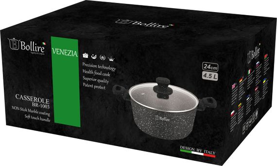 Кастрюля Bollire Venezia BR-1003, 4.5 л, 24 см, алюминиевая с крышкой и антипригарным покрытием | Зображення 1
