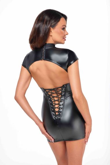 Сукня Noir Handmade F309 Fantasy, M, black, міні, під латекс, короткий рукав, шнурівка ззаду | Зображення 2