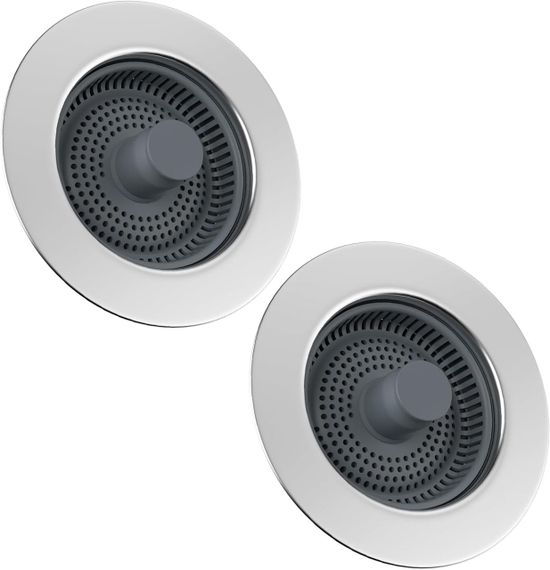 Зливна пробка-фільтр для кухонної мийки 2 шт, заглушка для раковини 70-86 мм, для утримування води, запаху, фільтрації відходів