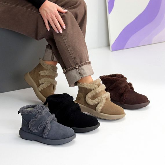 Зручні теплі замшеві зимові бежеві черевики на липучці | Зображення 9