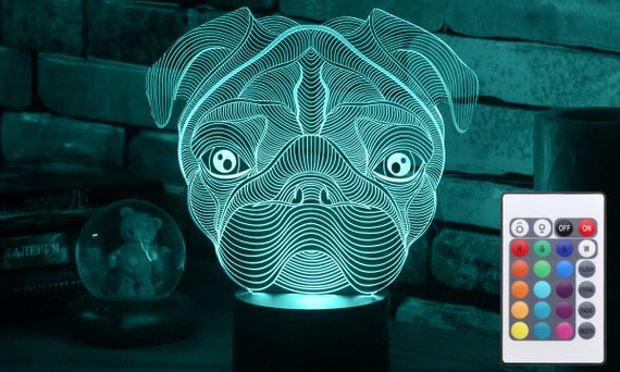 Акриловый светильник-ночник с пультом 16 цветов Мопс tty-n001421