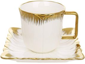 Чашка чайно-кавова порцелянова "White City Tulipe" 220мл із блюдцем та золотим декором