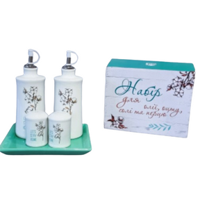 Набір ємностей для спецій Бавовна 5пр (пляшка 2шт/ємність 2 шт/керам.підставка) S&T 700-06-18