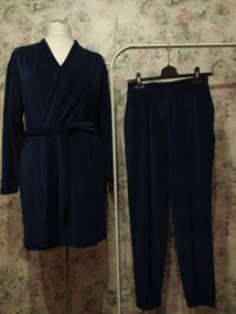 Жіночий Велюровий домашній комплект двійка халат штани темно - синій оксамитовий костюм піжама 68