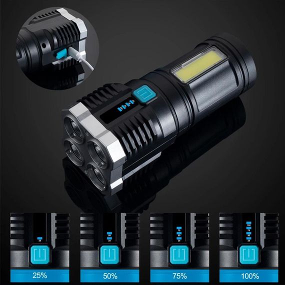 Ручний акумуляторний ліхтарик з USB-зарядкою, до 200 м, X-509-4LED+COB / Потужний кемпінговий ліхтар з бічним світлом | Зображення 5