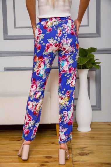 Женские брюки на резинке синего цвета с узором 172R076-1 | Зображення 3