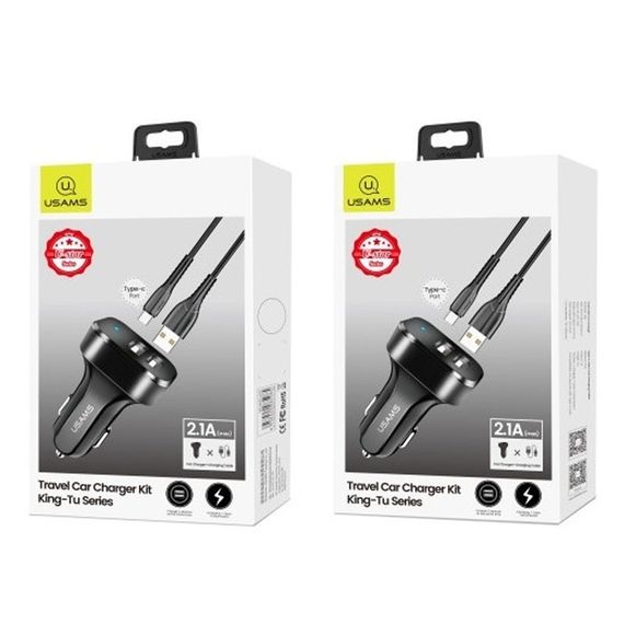 АЗП Usams C13 2.1A (2USB-A) + кабель USB to Lightning Чорний | Зображення 3