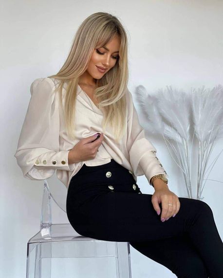 Женская стильная блуза с V-образным вырезом ES5502 цвет бежевый, размер 50/52 | Зображення 1