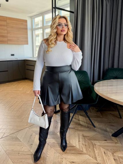 Женская кофта-лонгслив в рубчик с вырезами на плечах МТ357 цвет белый, размер 58/60 | Зображення 2