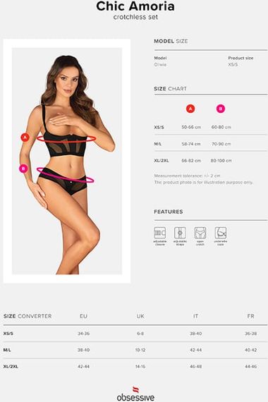 Комплект відкритий Obsessive Chic Amoria set otwarty Чорний M/L | Зображення 6