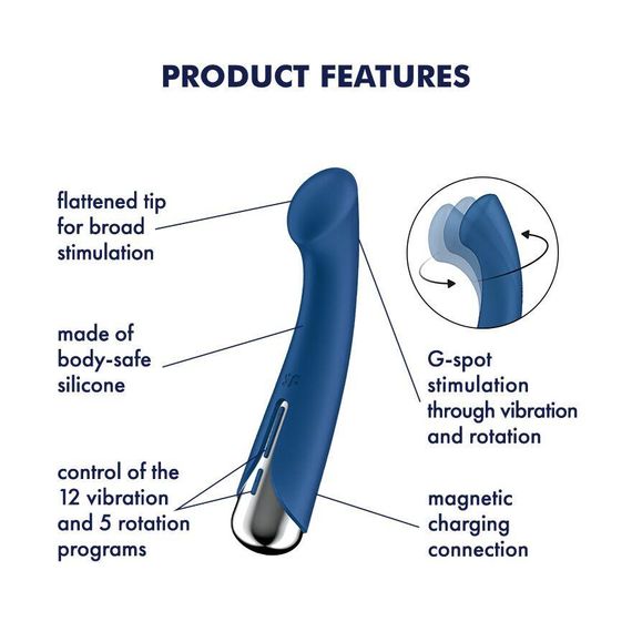 Вибратор с ротацией Satisfyer Spinning G-Spot 1 Blue, плоская площадка для стимуляции точки G Sex Aura | Зображення 6