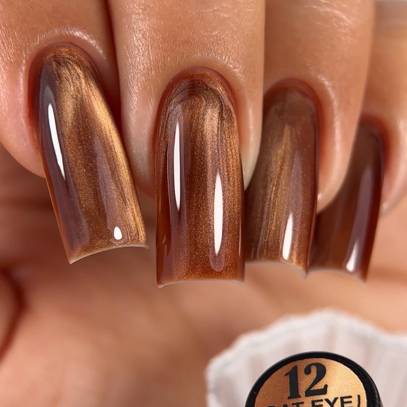 Гель-лак сатинова кішка Crooz №12 Satin Cat (теплий бурштиново-золотистий) 8мл | Зображення 1