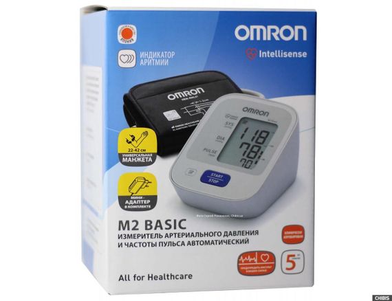 Тонометр Omron M2 Basic (HEM-7121-ALRU) автоматический на плечо с адаптером гарантия 5 лет | Зображення 1