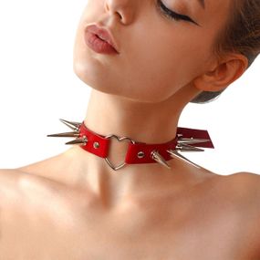 Чокер серце з великими шипами, із натуральної шкіри Art of Sex - Crystal, колір Червоний, Червоний