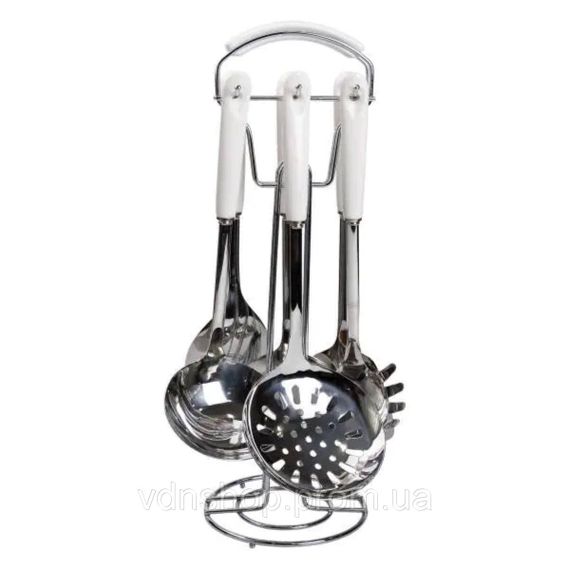Набор кухонных принадлежностей на подставке 7 предметов кухонные аксессуары на подставке Белый с серебристым HP-20-70 | Зображення 3