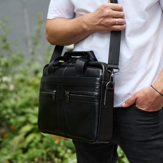 Мужской портфель для ноутбука 38х28х8, офисная кожаная сумочка, городская мужская деловая сумка, черная | Зображення 2