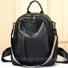 Стильна жіноча сумка міська на плечі 35х27х14, рюкзак з натуральної шкіри, чорний
