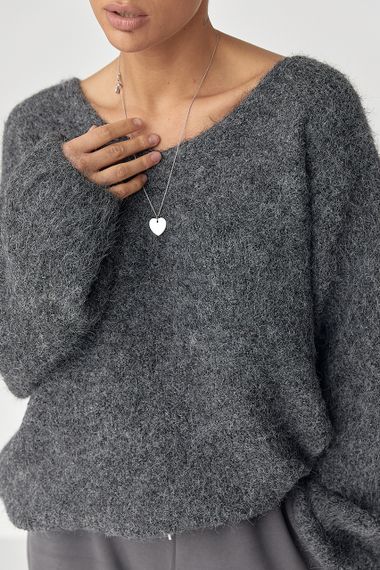 Мохерова кофта з V-подібним вирізом - темно-сірий цвет, ONE SIZE (є розміри) | Зображення 3