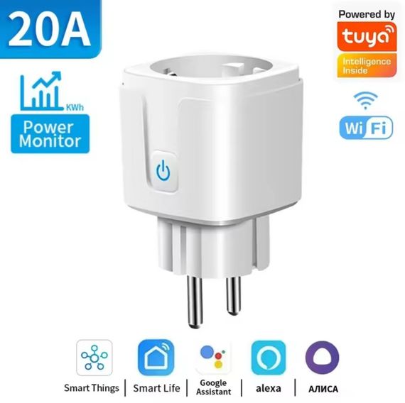 Розумна розетка із Wi-Fi та Bluetooth, 20А, із таймером та моніторингом розходу енергії
