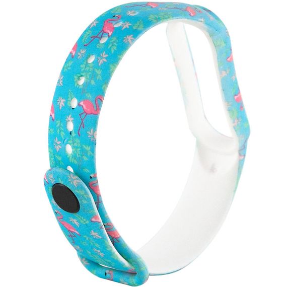 Силиконовый ремешок с рисунком для Xiaomi Mi Band 5 / 6 Фламинго / Бирюзовый | Зображення 2