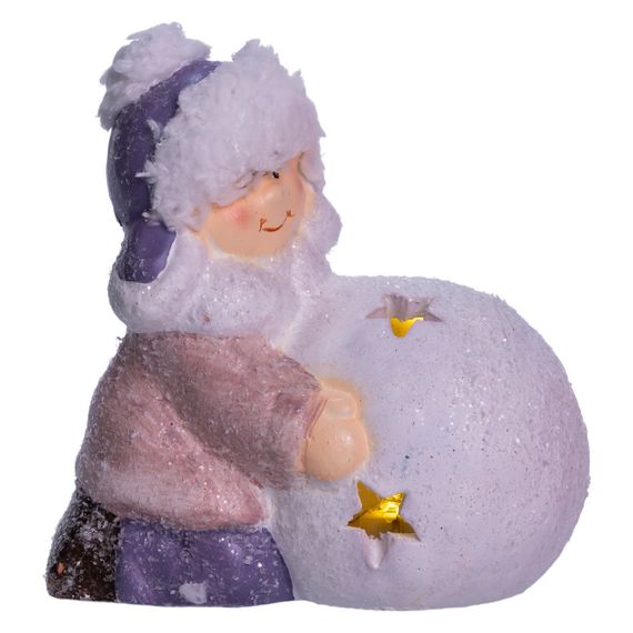 Новорічна фігурка з підсвіткою Дівчинка зі сніговою кулею з фарфори 11×7×12 (см) новорічний декор для дому, квартири на подарунок | Зображення 3