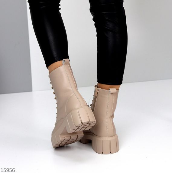 Круті зимові бежеві шкіряні черевики берці супер ціна | Зображення 9