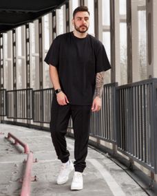 Мужской летний спортивный костюм двойка футболка + штаны BD0016 размер XL, цвет черный