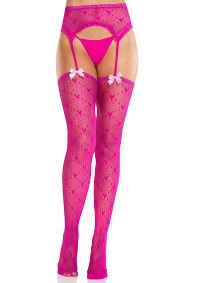 Колготки-панчохи Leg Avenue Heart Garterbelt Stockings One Size Magenta | Зображення 3