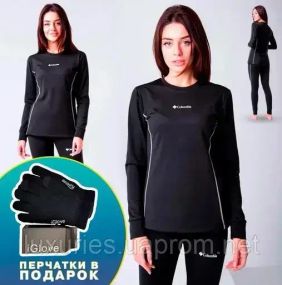 Термобілизна жіноча Columbia зимова чорна термоілизна Коламбія на флісі жіночий комплект термобія + рукавички XL