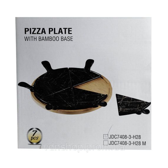 Тарілка для піци 28 см порцелянова з бамбуковою підставкою, що обертається, секційна чорна HP1247 | Зображення 8