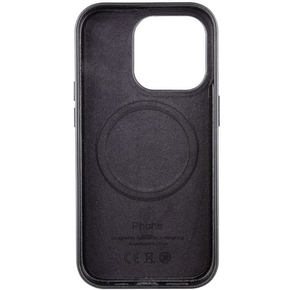 Кожаный чехол Leather Case (AA Plus) with MagSafe для Apple iPhone 14 Pro (6.1") Искусственная кожа, Black | Зображення 4