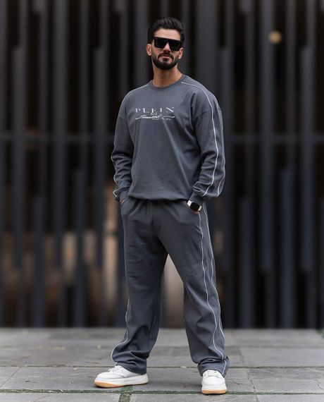 Чоловічий спортивний костюм світшот і прямі штани демісезонний колір сірий розмір 50/52 PP045