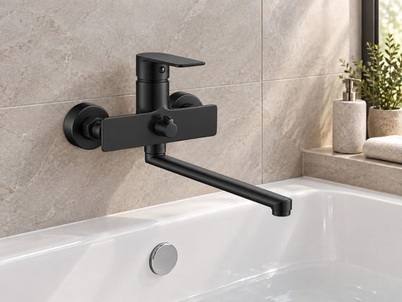 Змішувач для ванни довгий вилив AIM чорний матовий DG01153 (matte black) | Зображення 1