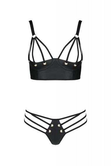 Комплект з екошкіри Passion Malwia Bikini 4XL/5XL black, з люверсами та ремінцями, бра, трусики, 6XL/7XL | Зображення 2