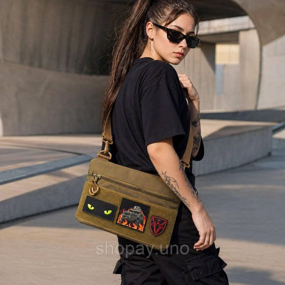 Тактична сумка через плече Cordura 1000D койот, 30×18 см, водонепроникна, з патч‑панеллю, 4 кишені | Зображення 9